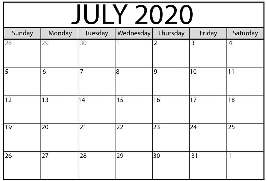 July 2020 Calendar Excel Plan Holidays Free Printable Calendar