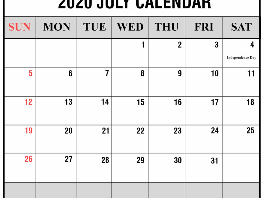 July 2020 Holidays Calendar