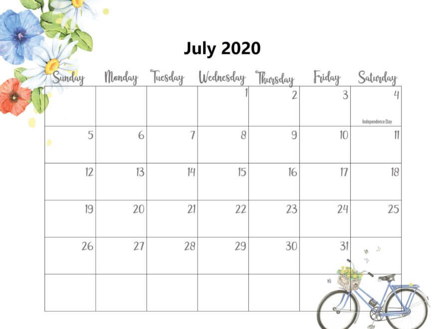July 2020 Monthly Calendar PDF