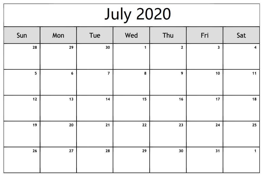 July 2020 Calendar Excel Plan Holidays Free Printable Calendar