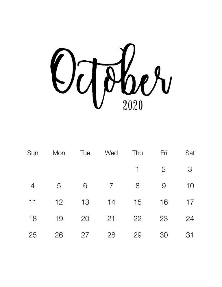 2020 October Calendar Printable