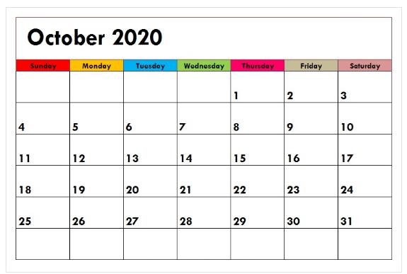 Cute October 2020 Calendar Printable