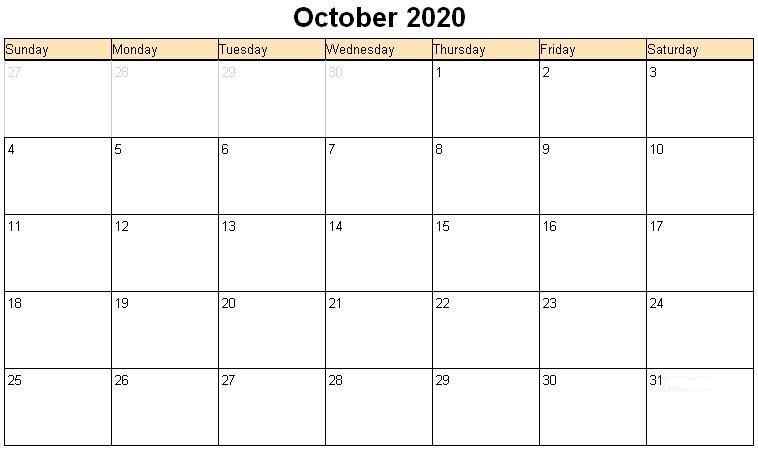 Printable Calendar 2020 October