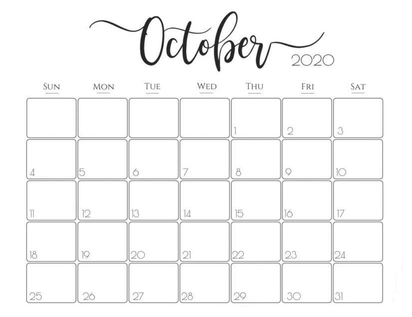 Printable October 2020 Calendar Excel