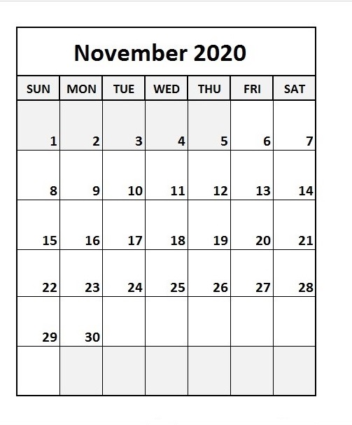 2020 November Calendar Printable