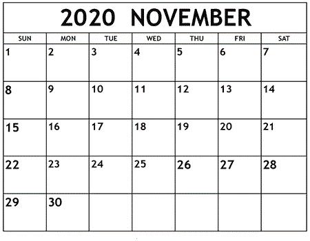 Cute November 2020 Calendar Printable