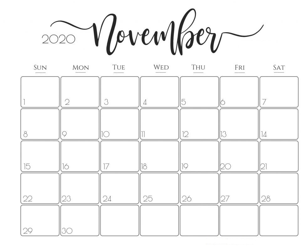 November 2020 Calendar Template For Kids