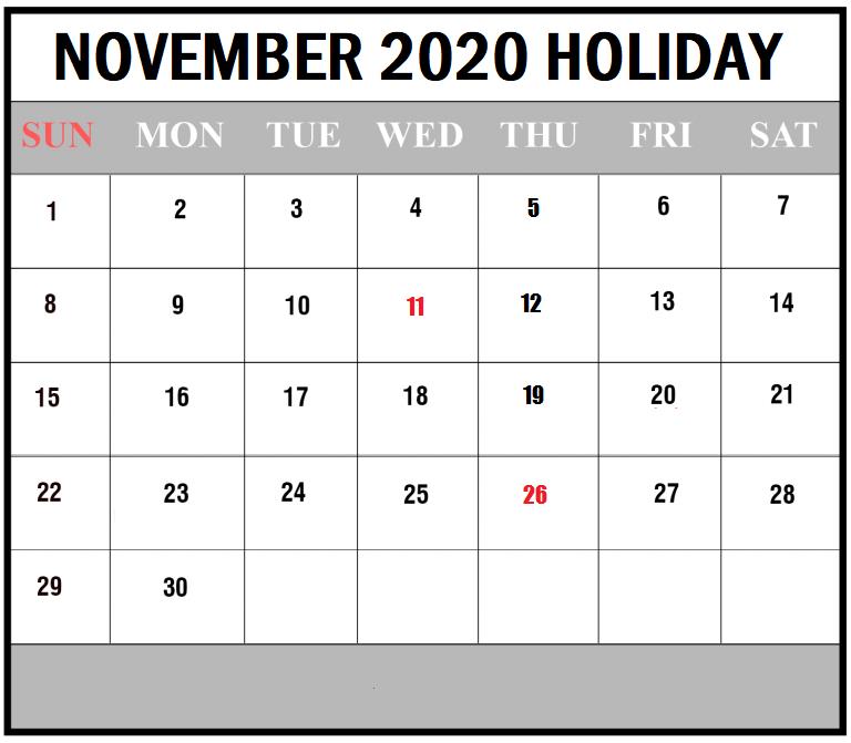 November 2020 Calendar Template