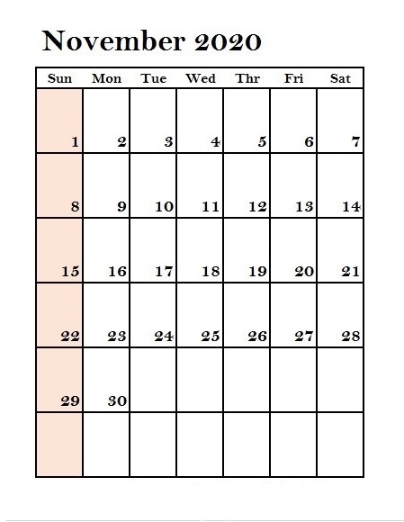 November 2020 Calendar With Holidays USA
