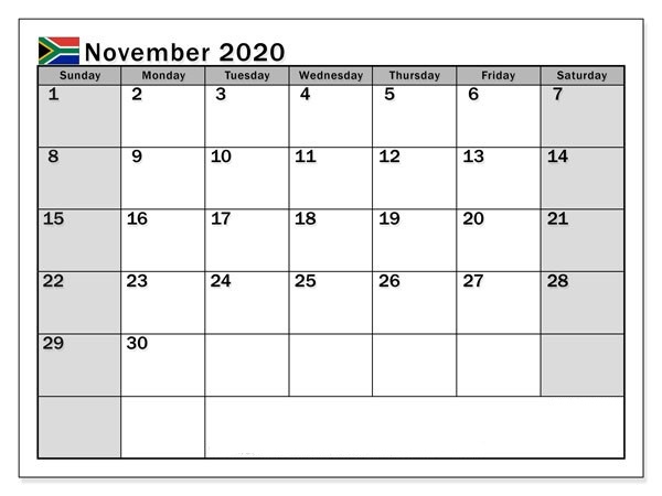 November 2020 Holidays Calendar