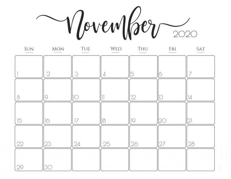 November 2020 Monthly Calendar