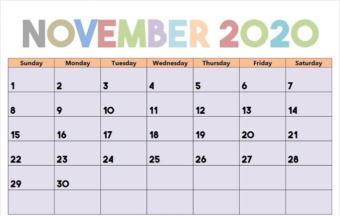 November Calendar 2020 Excel