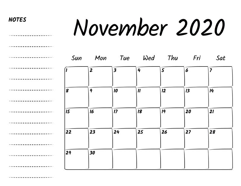 November Calendar 2020 Template download