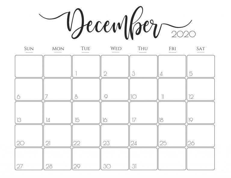 December 2020 Excel Calendar