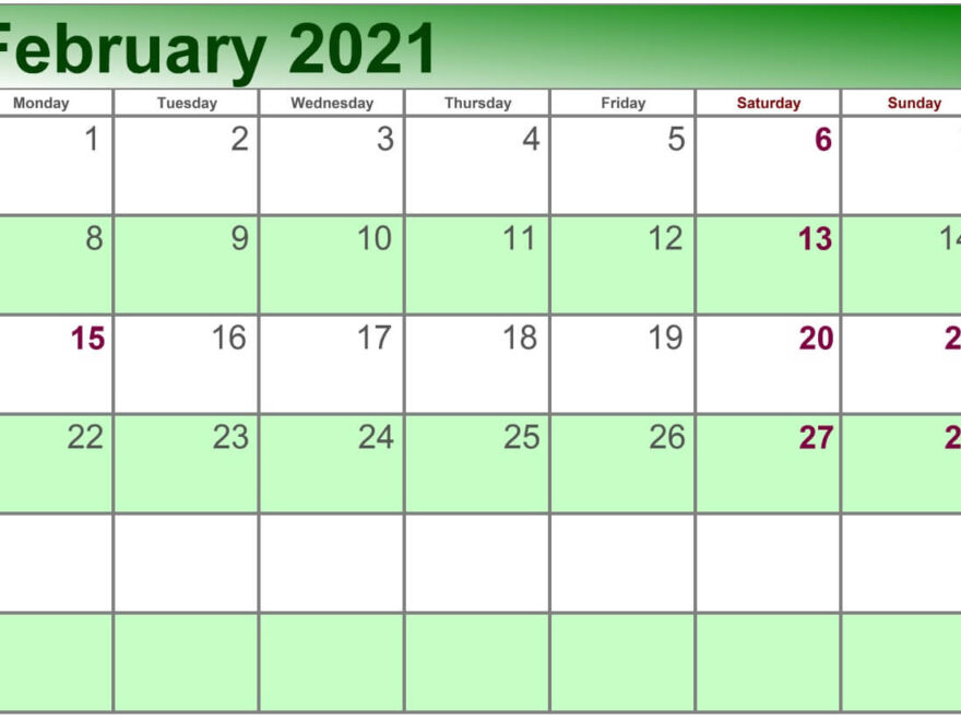 2021 February printable calendar