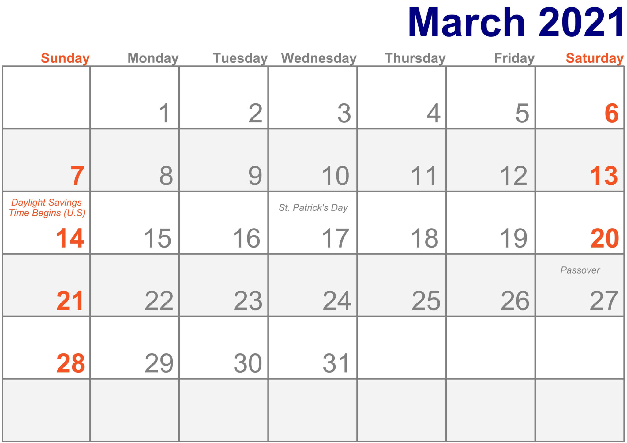 Printable March 2021 Calendar With Holidays | Free Printable Calendar