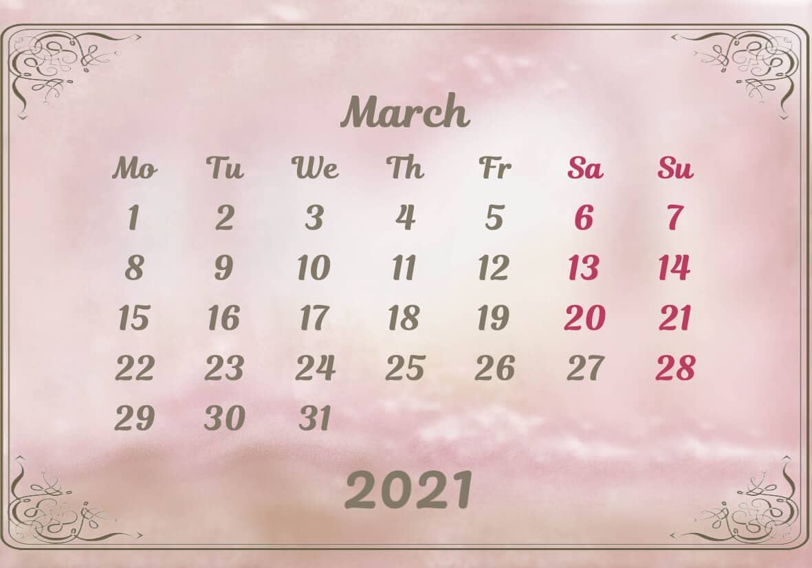 March Calendar 2021 With Holidays