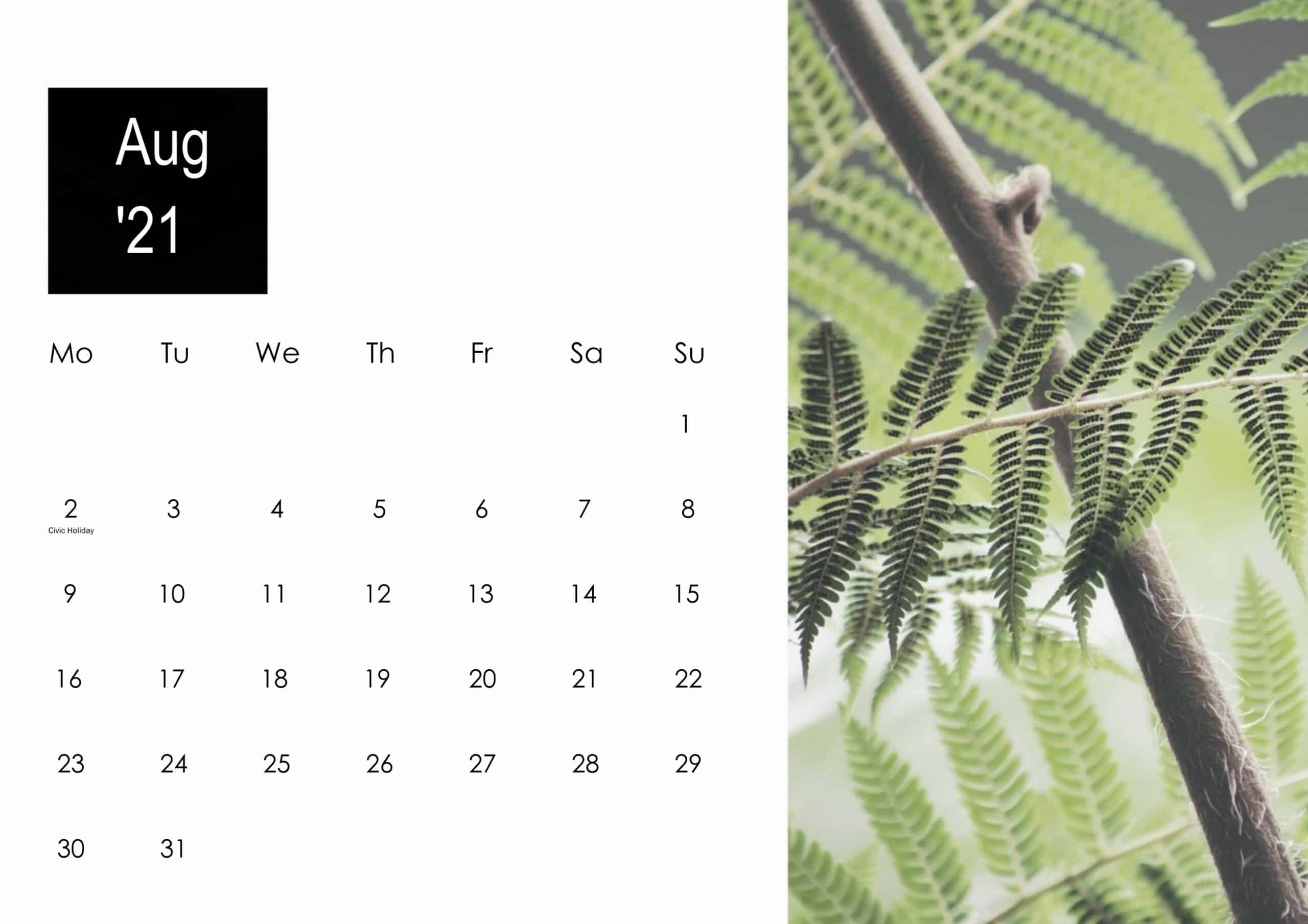August 2021 Calendar Cute