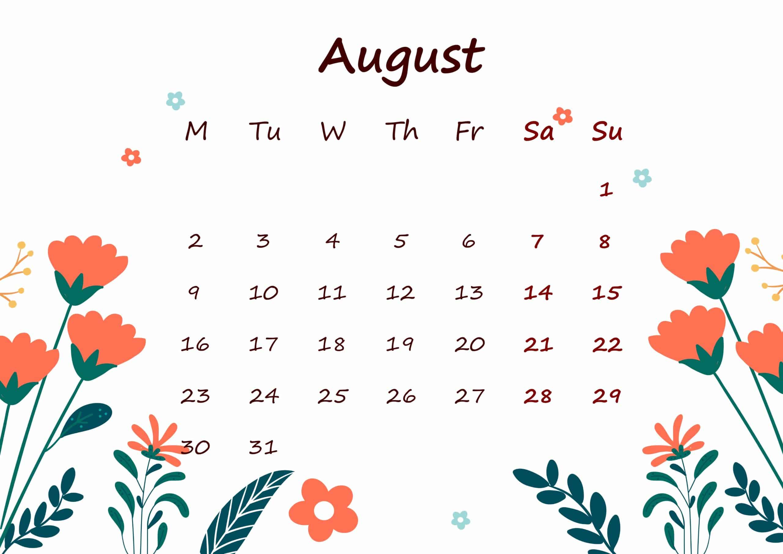 August 2021 Calendar Printable For Kids