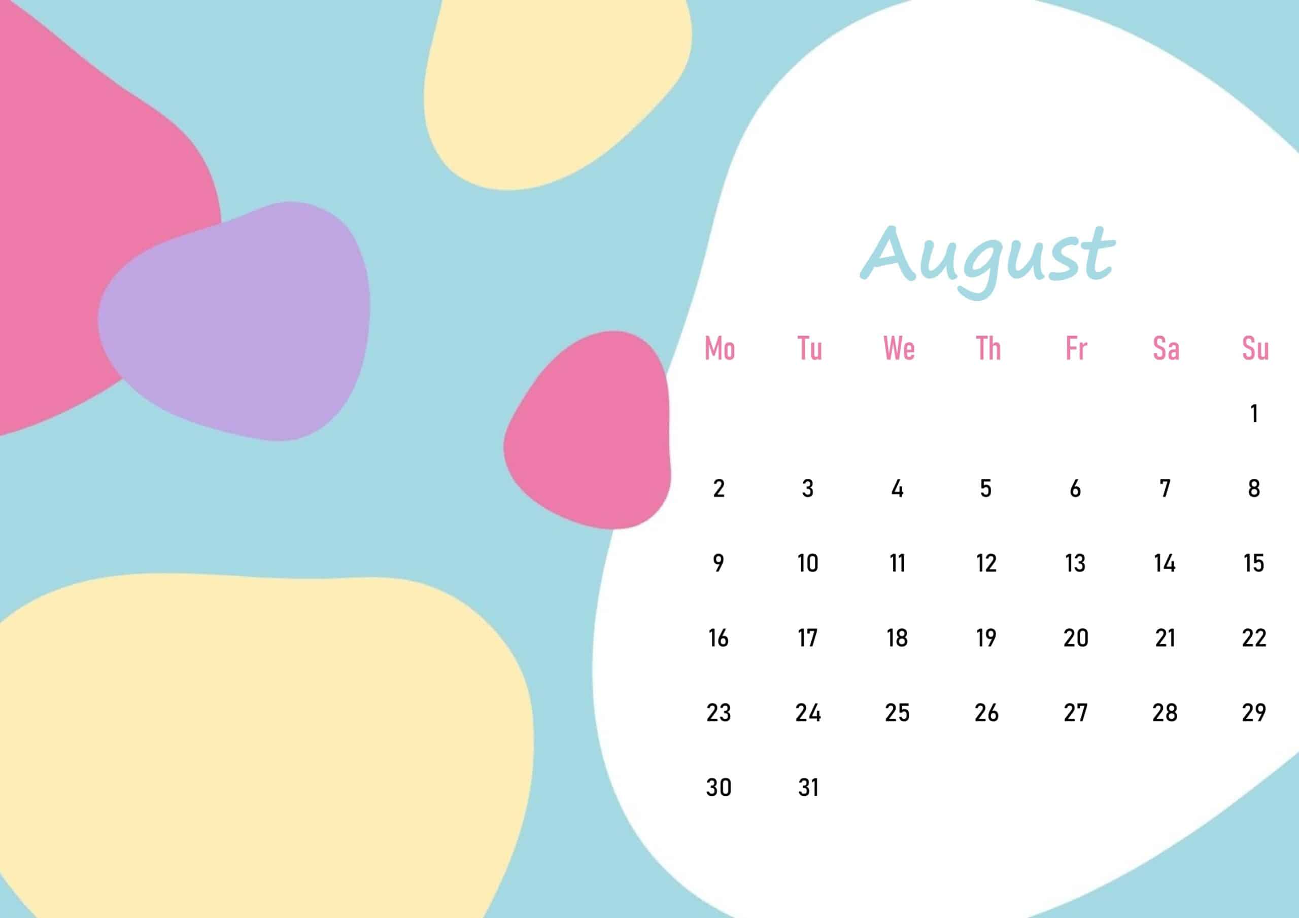 Beautiful Floral August 2021 Calendar