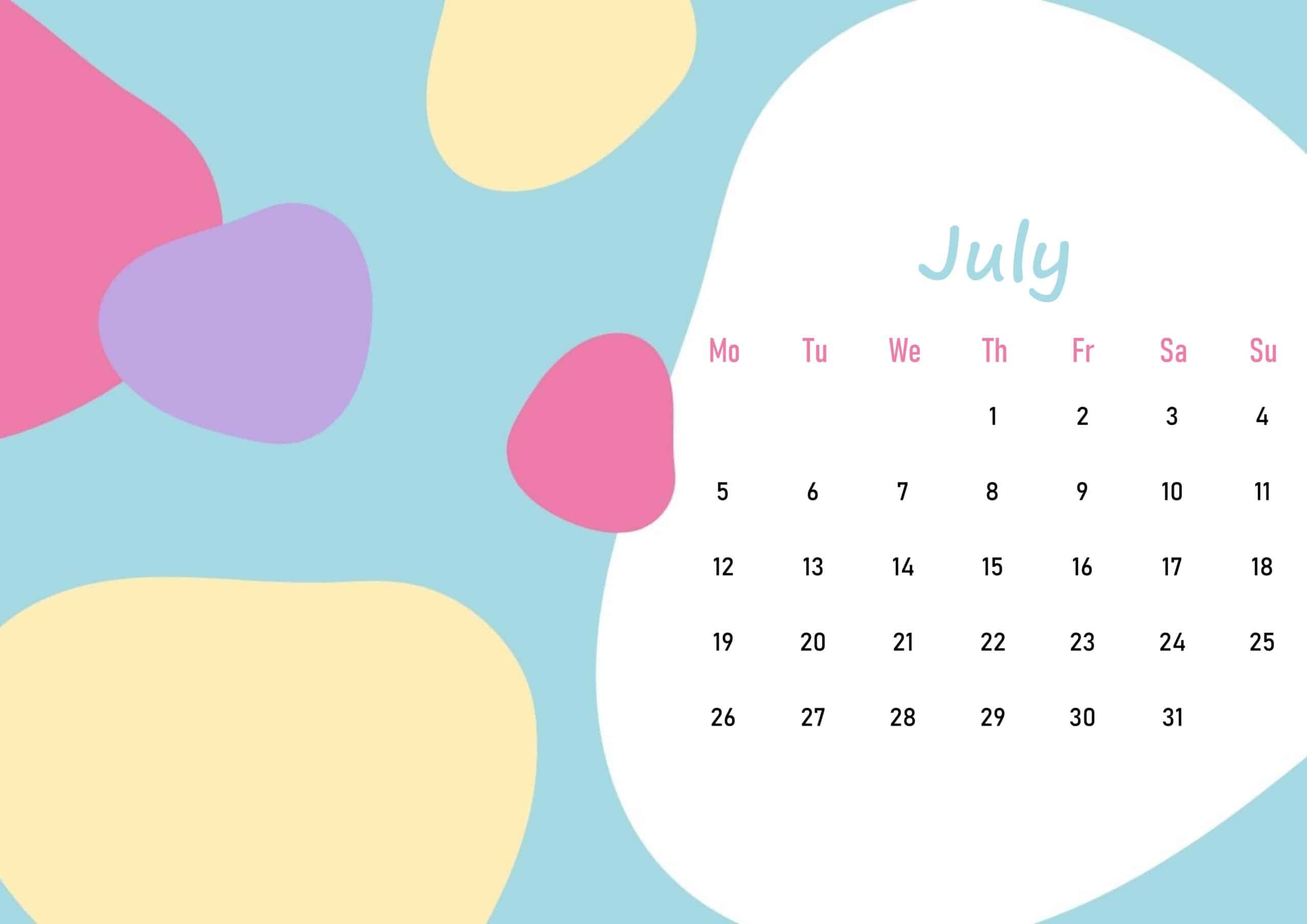 Beautiful Floral July 2021 Calendar