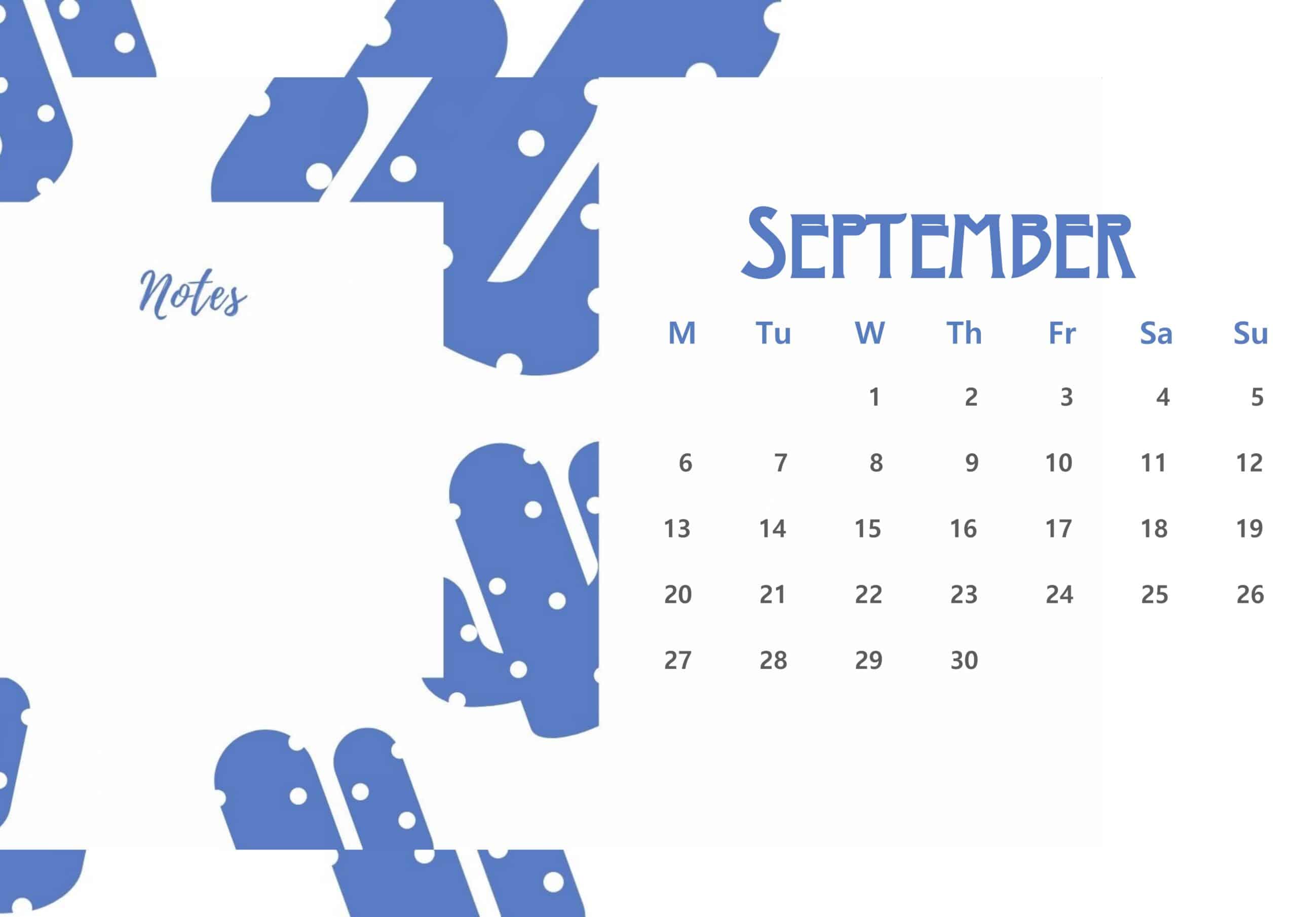 Beautiful September 2021 Floral Calendar