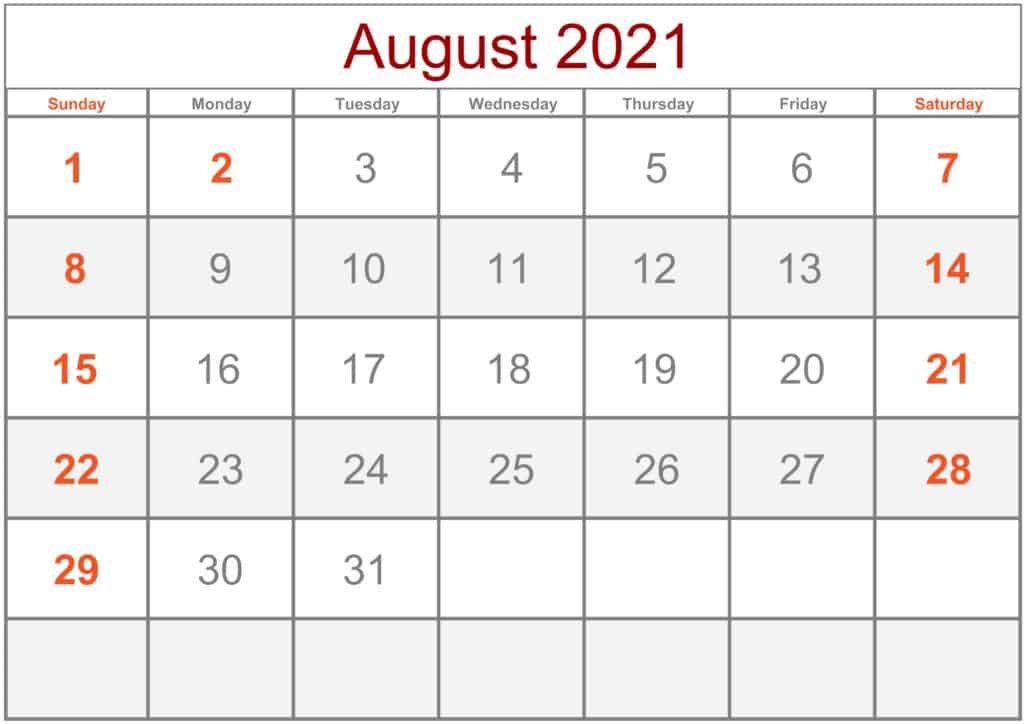 Printable August 2021 Calendar With Holidays | Free Printable Calendar