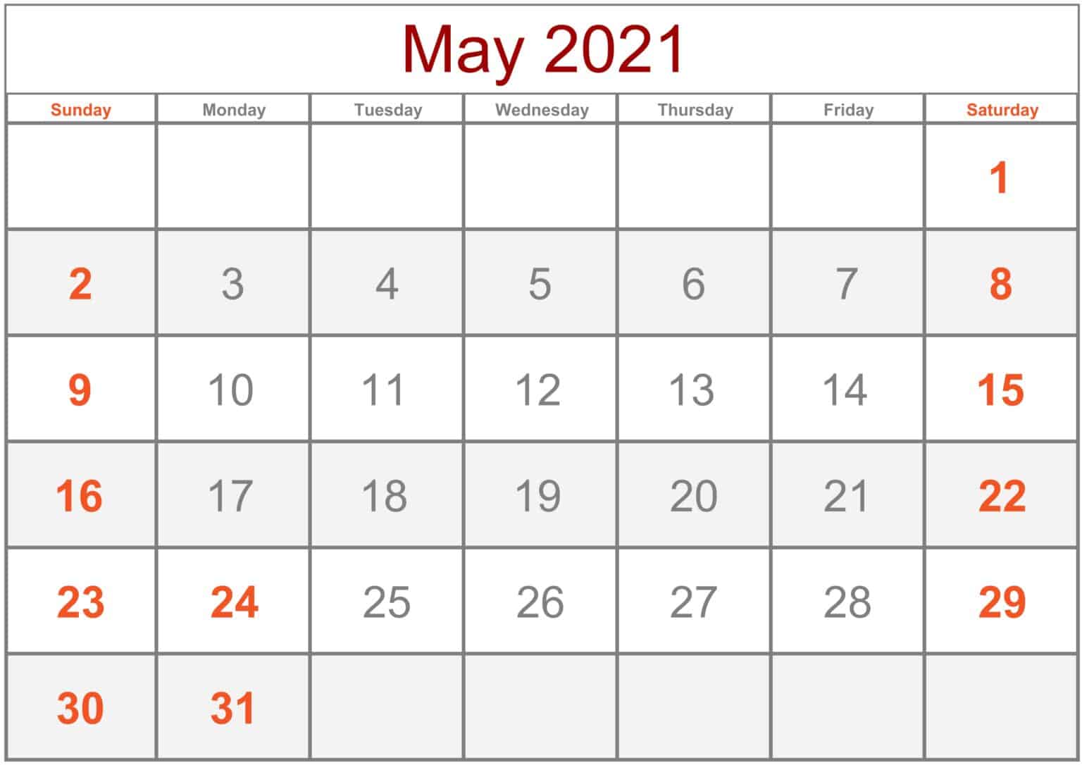 Printable May 2021 Calendar With Holidays Free Printable Calendar
