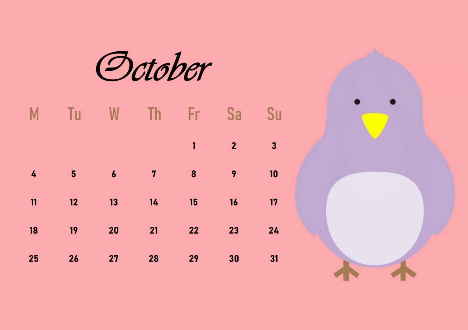 Cute Printable Calendar For October 2021 Free Printable Calendar