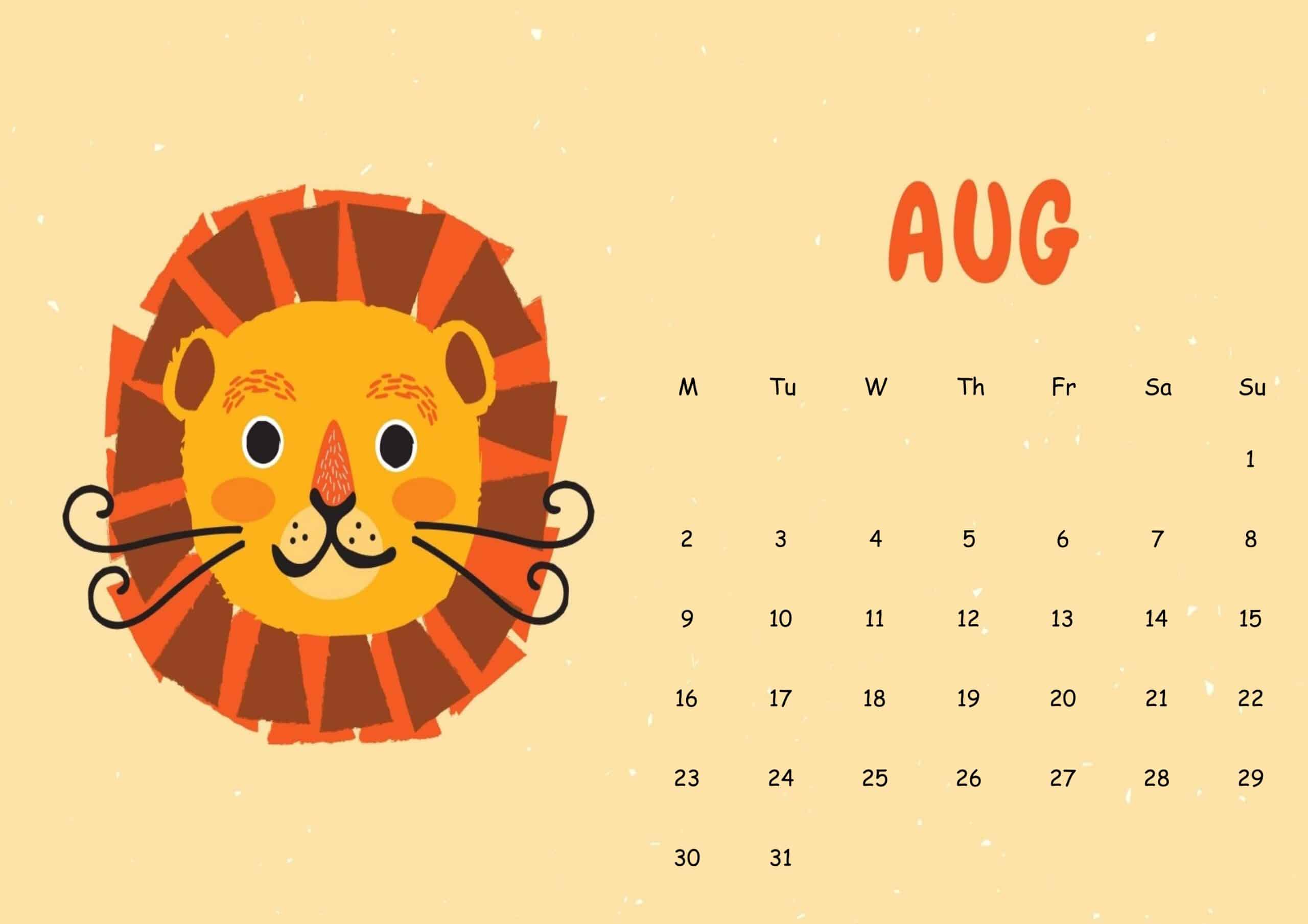 Cute August 2021 Calendar Sheet
