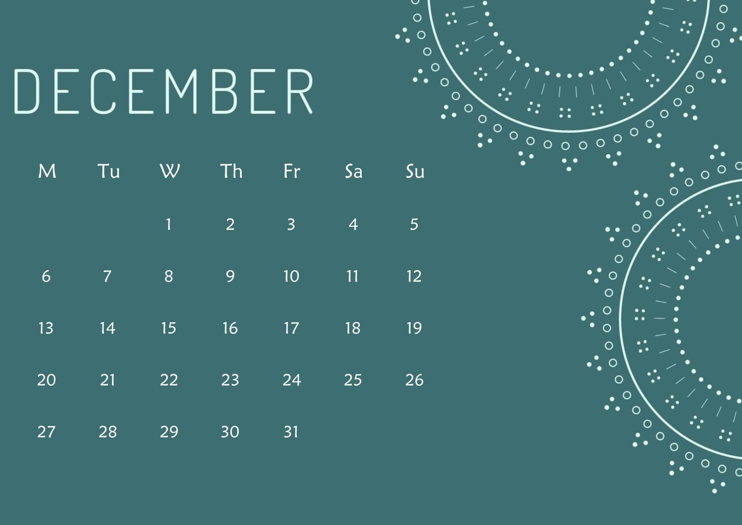 Cute Calendar December 2021 Page