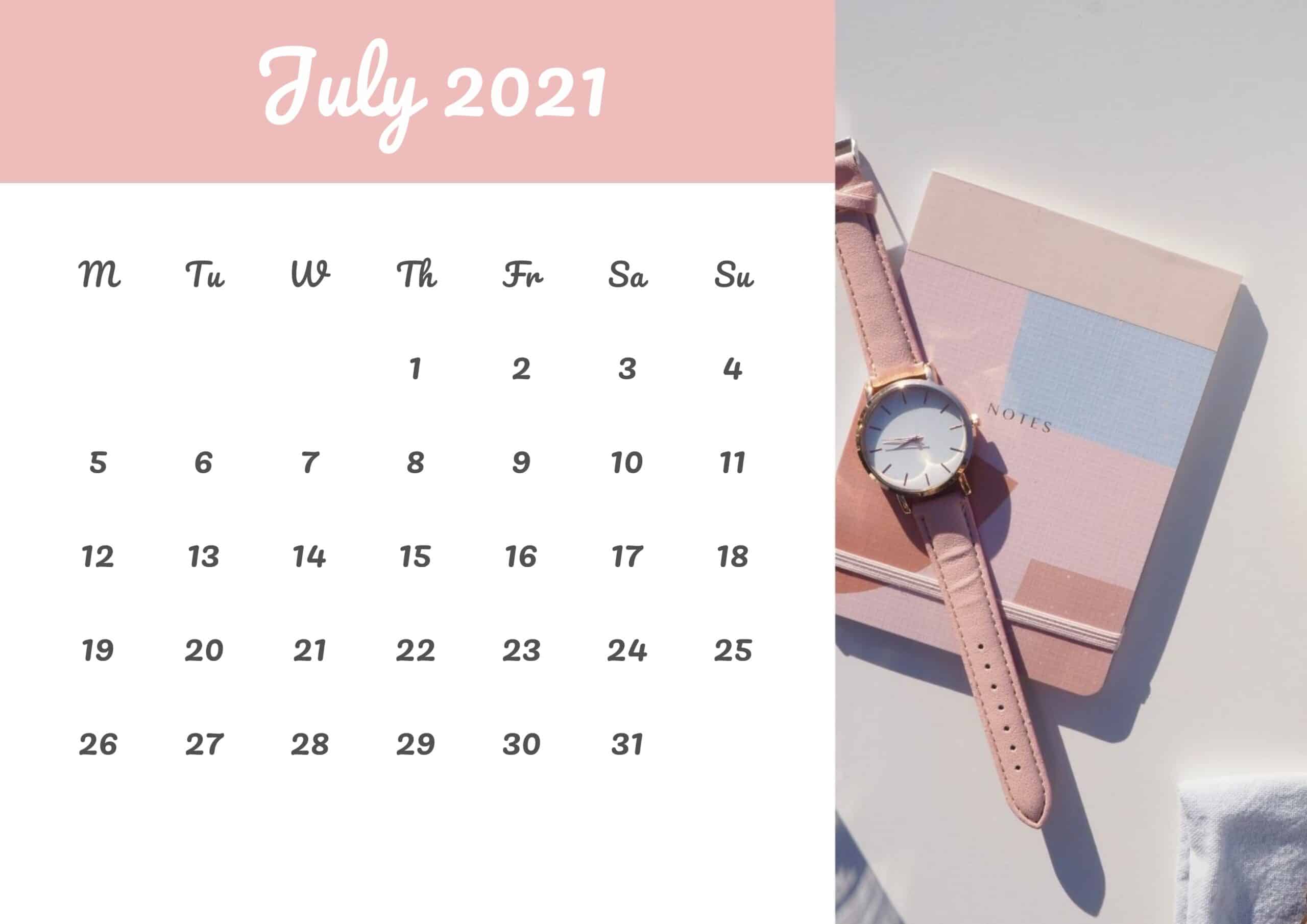 Cute Calendar July 2021 Free