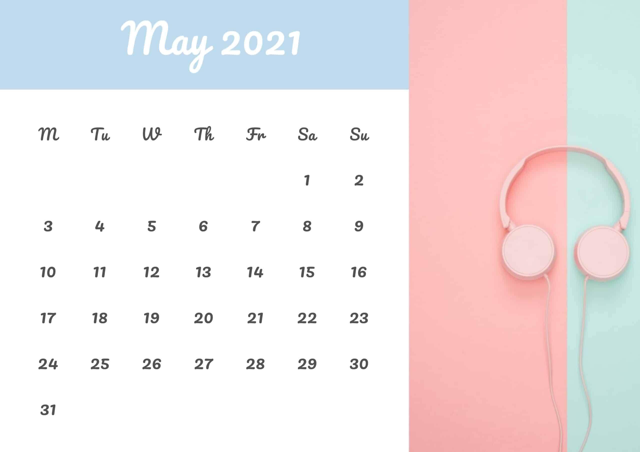 Cute Calendar May 2021 Free