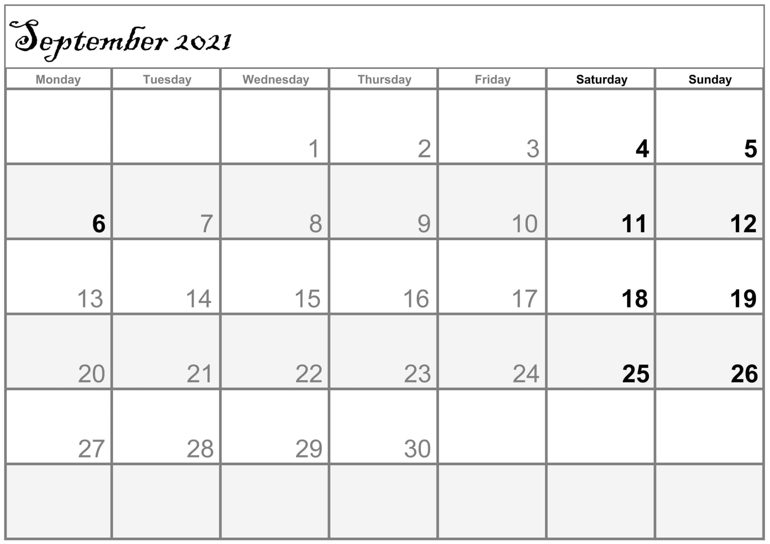 Printable September 2021 Calendar With Holidays Free Printable Calendar 5562