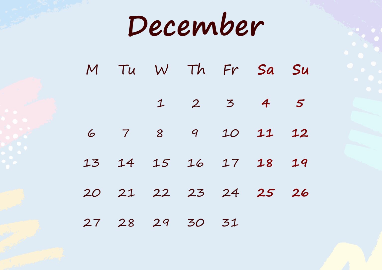 Floral Printable Calendar For December 2021 