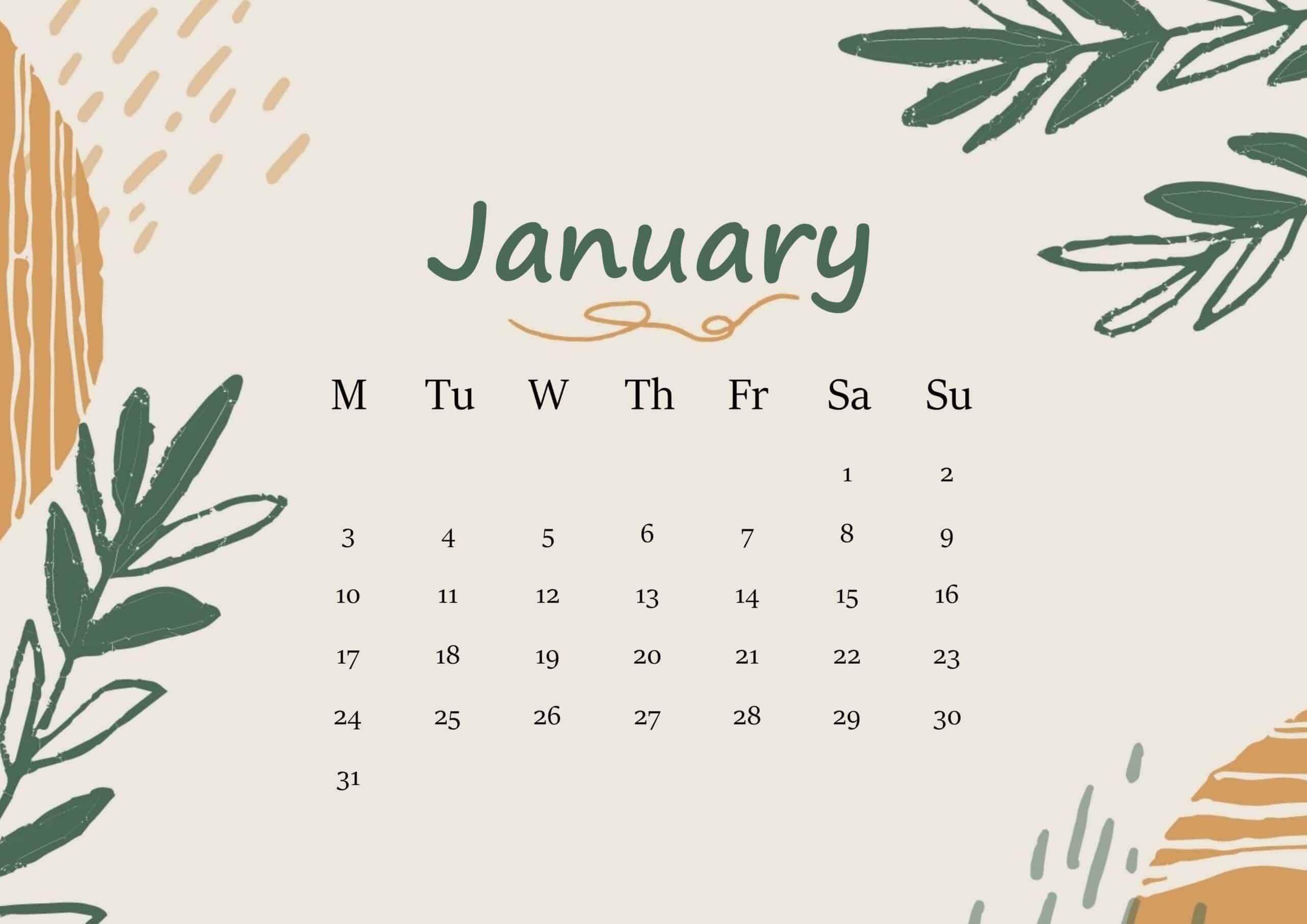 January 2022 Calendar Floral