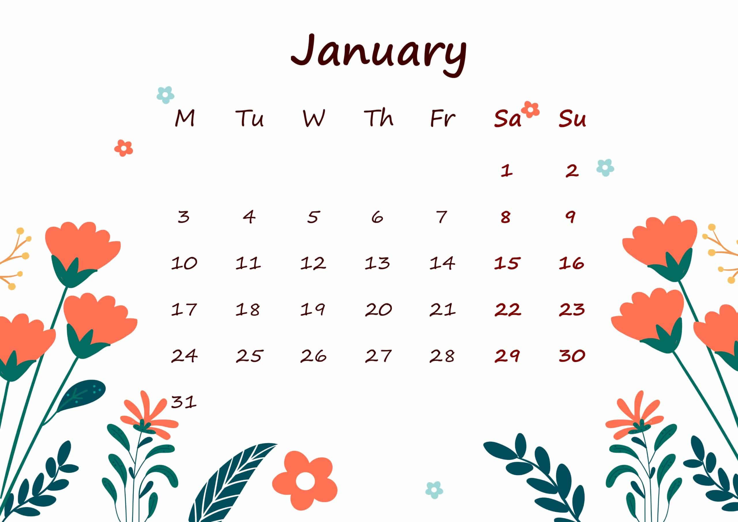 January 2022 Calendar Printable For Kids