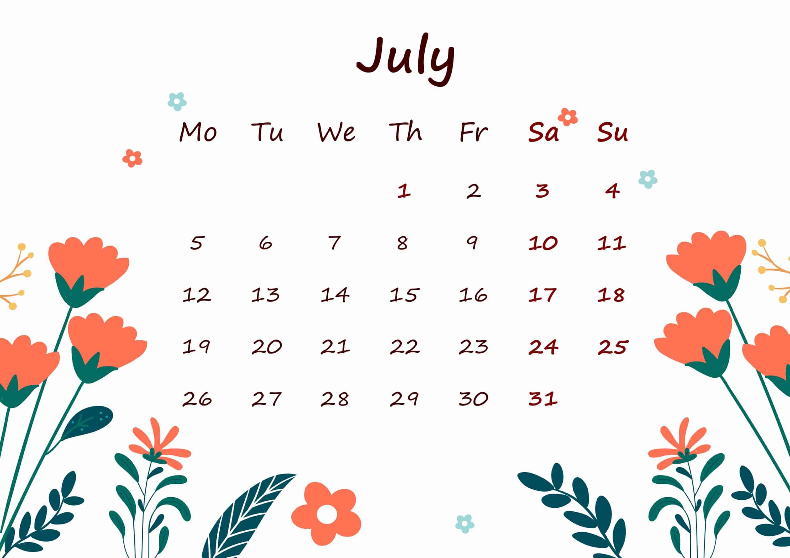 July 2021 Calendar Printable For Kids