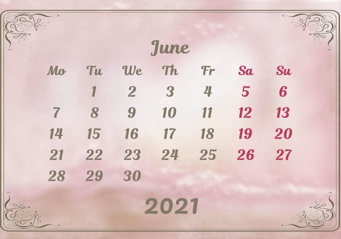 June Calendar 2021 Excel downlaod