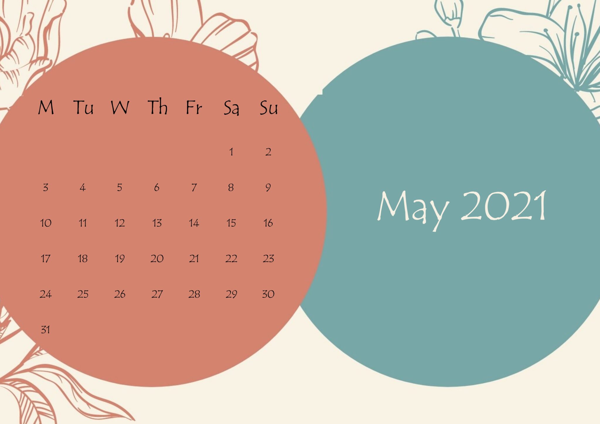Floral Printable Calendar For May 2021 Free Printable Calendar
