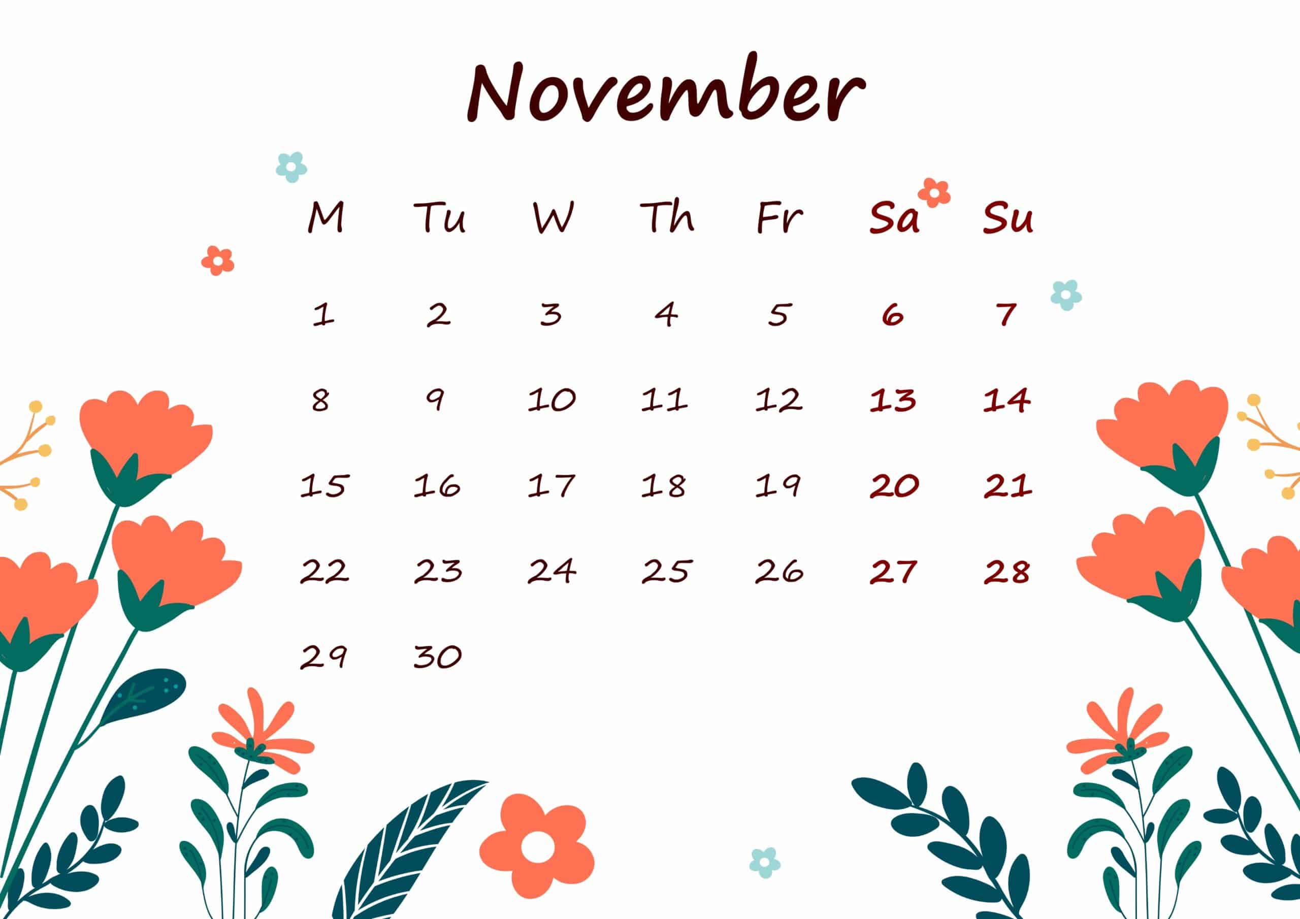 November 2021 Calendar Printable For Kids