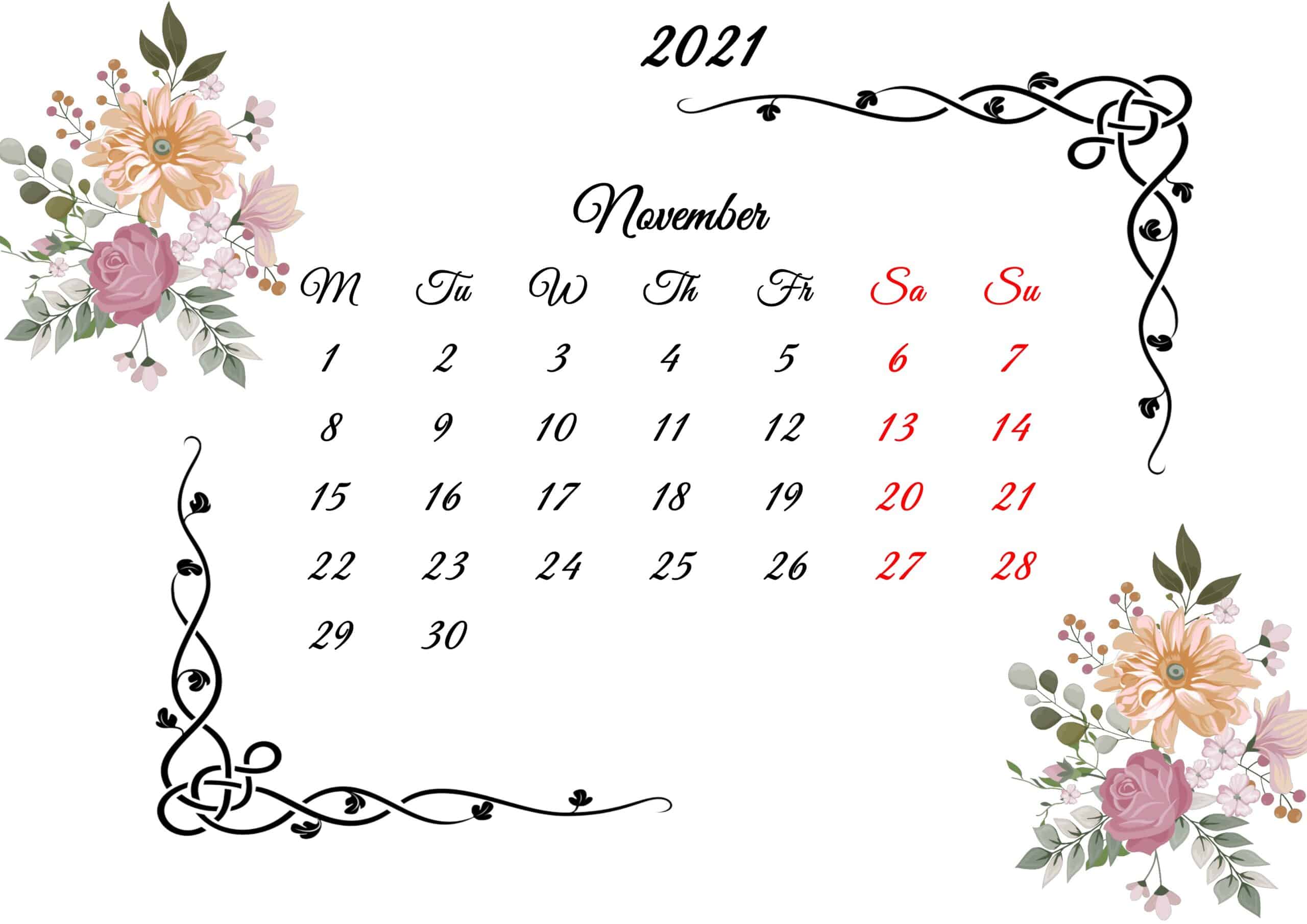 November Calendar 2021 Printable