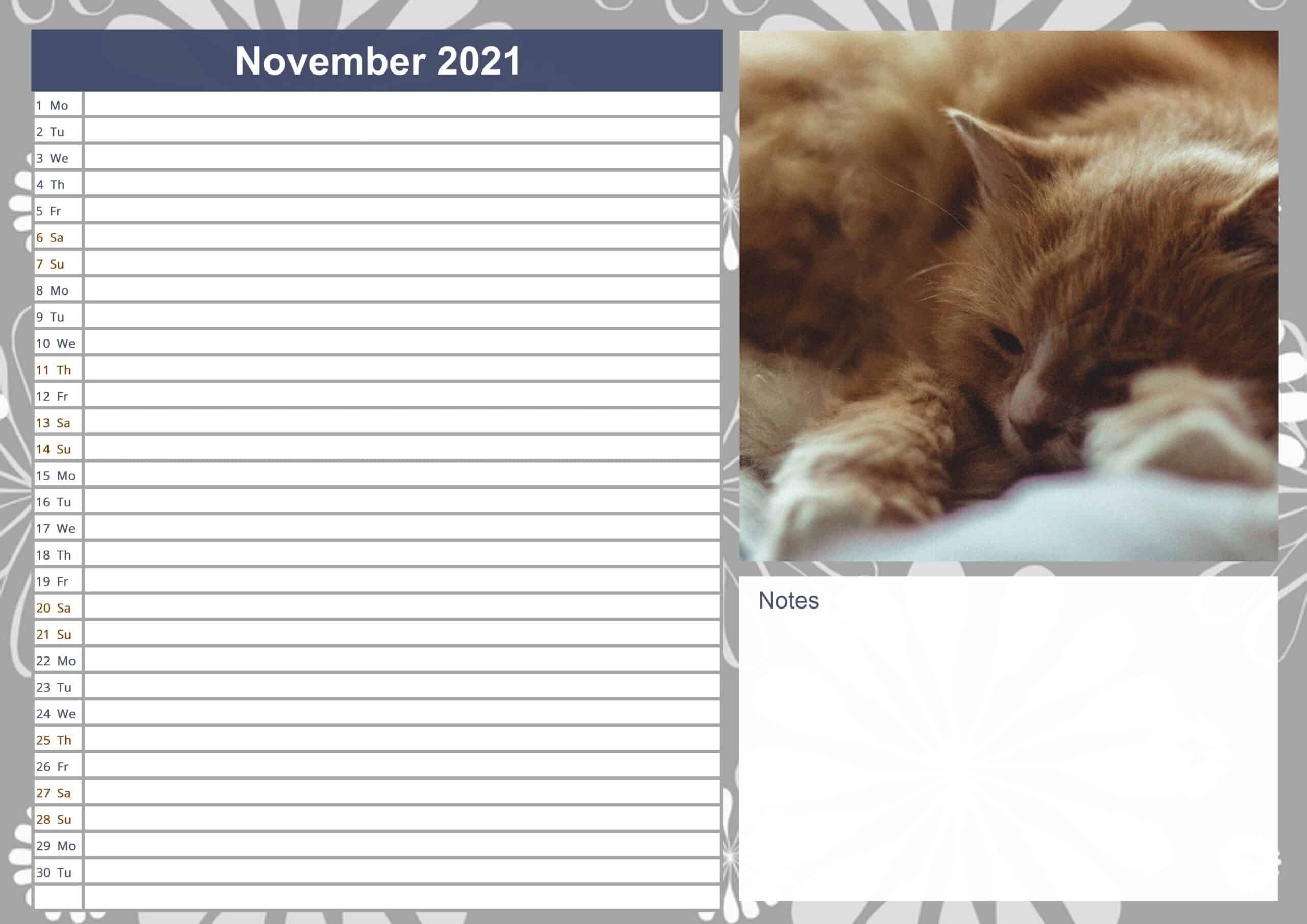 November Printable 2021 Calendar free