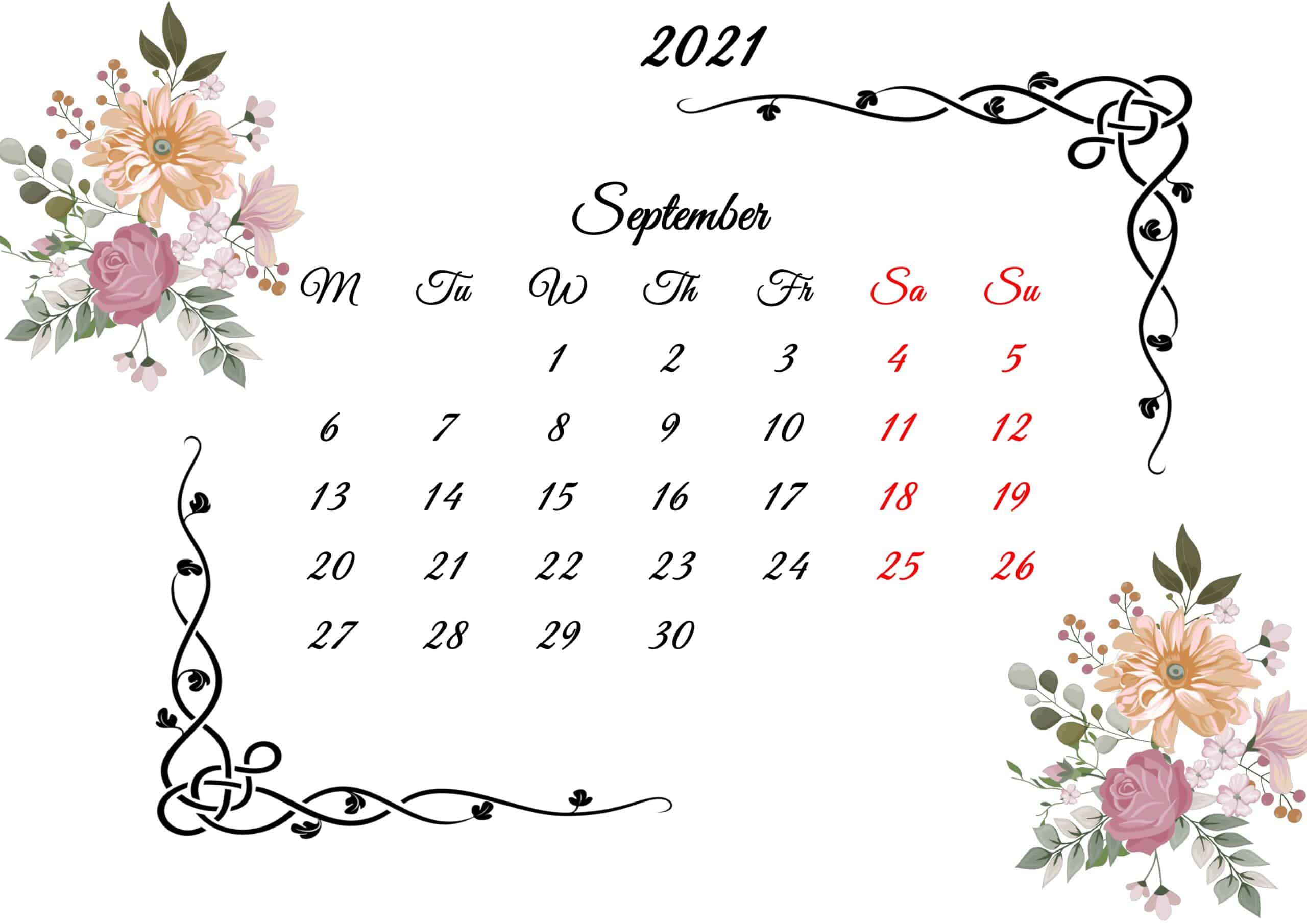 September Calendar 2021 Printable