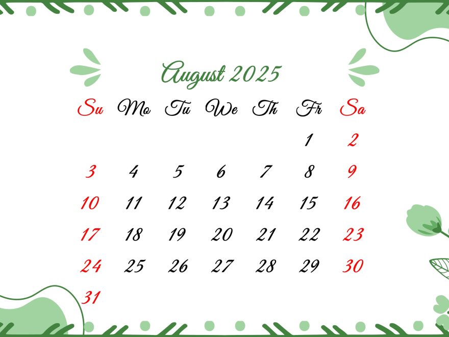 Floral Printable calendar for August 2025