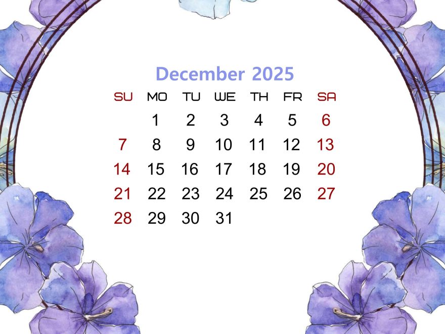 Floral Printable calendar for December 2025