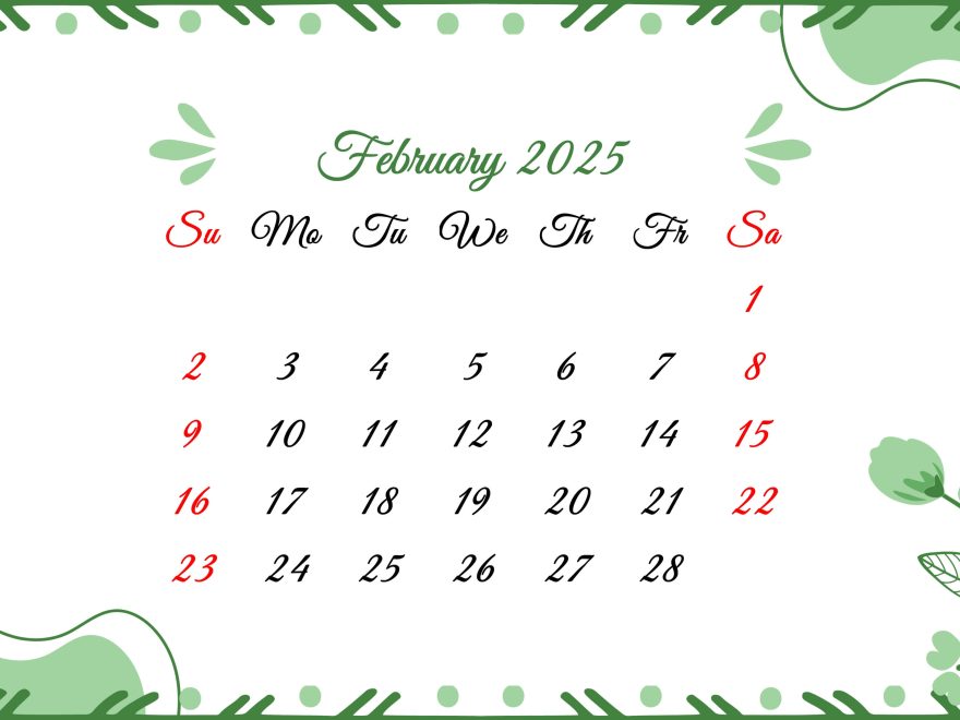 Floral Printable calendar for February 2025