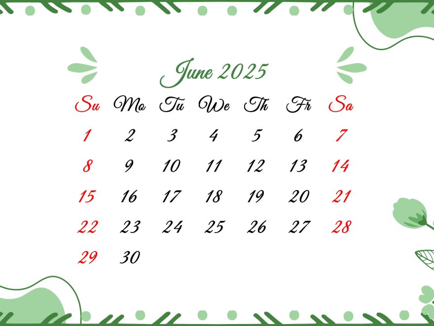 Floral Printable calendar for June 2025