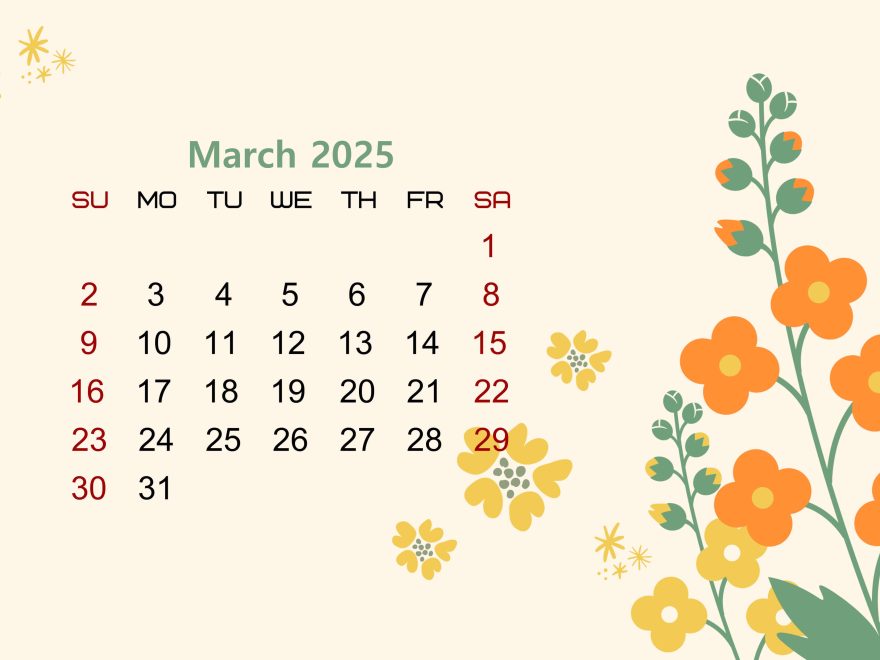 Floral Printable calendar for March 2025