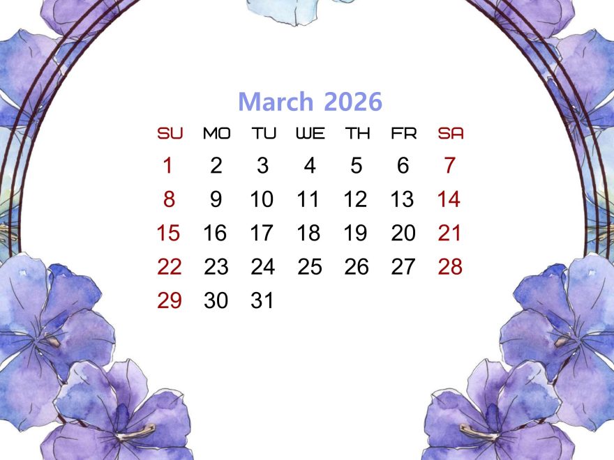 Floral Printable calendar for March 2026